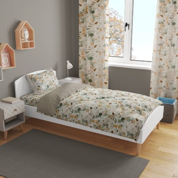4-Piece Jungle Kids Bedding Set – Duvet Cover, Pillowcase, Fitted Sheet & Curtain