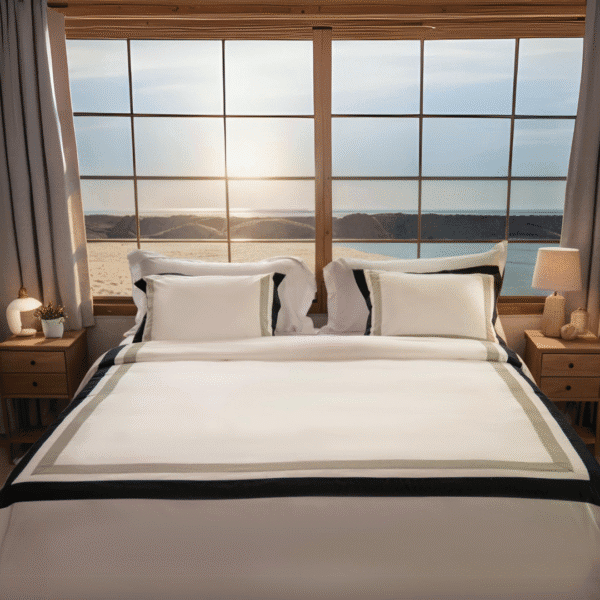 Beige Bedding Set with Brown and Green Stripes | Elegance Meets Simplicity