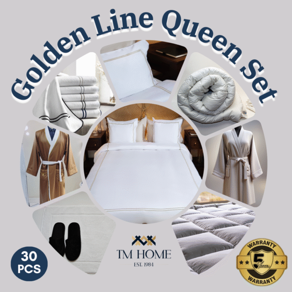 Golden Line Queen Set – Luxury Bedding & Bath Collection for a Hotel-Style Experience
