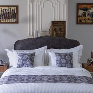 Embroidered Grey Runner & Cushion Set – Elegant Finishing Touches 5 pcs