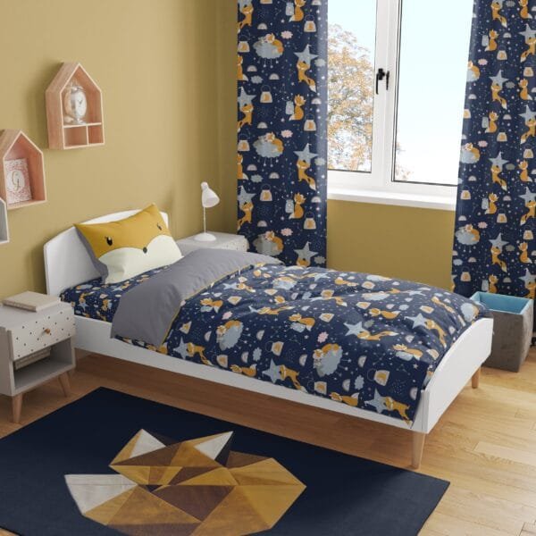 4-Piece Fox Kids Bedding Set – Duvet Cover, Pillowcase, Fitted Sheet & Curtain