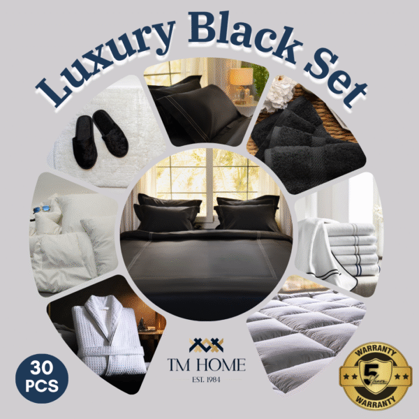 Luxury Black Set – Elegant Bedding & Bath Collection for a Sophisticated Hotel Experience