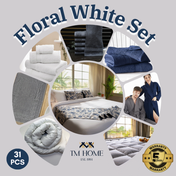 Floral White Set – Luxurious 31 Piece Set & Complete Bedroom Essentials